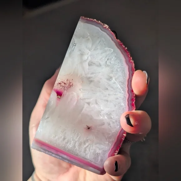 Brazilian Geode Pink White Quartz Agate Polished Bookends Set Dyed Stone Decor - Picture 6 of 11